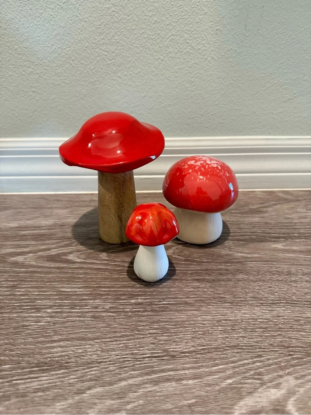 Set of 3 Wooden & Ceramic Mushrooms